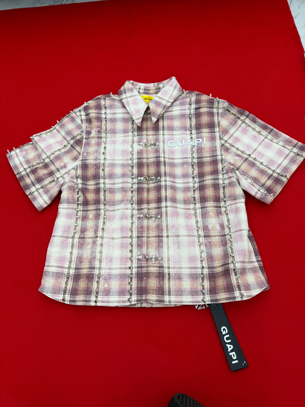 Guapi pink leather spike shirt