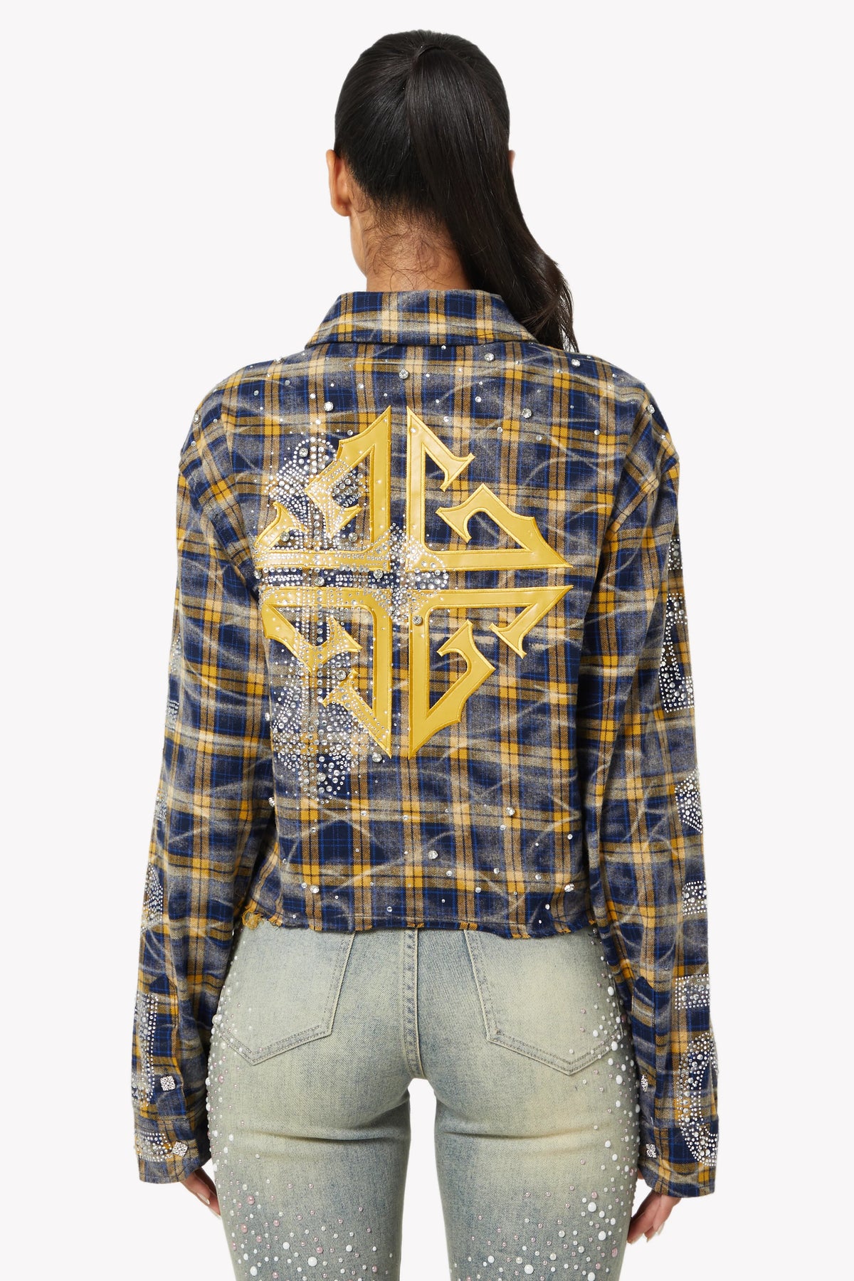 GUAPI Navy Gold Cropped Flannel