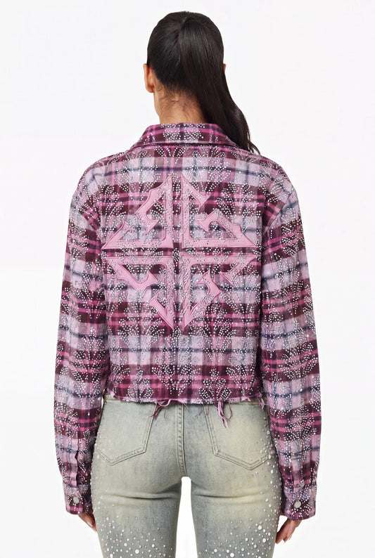 GUAPI Rose Embellished Cropped Flannel