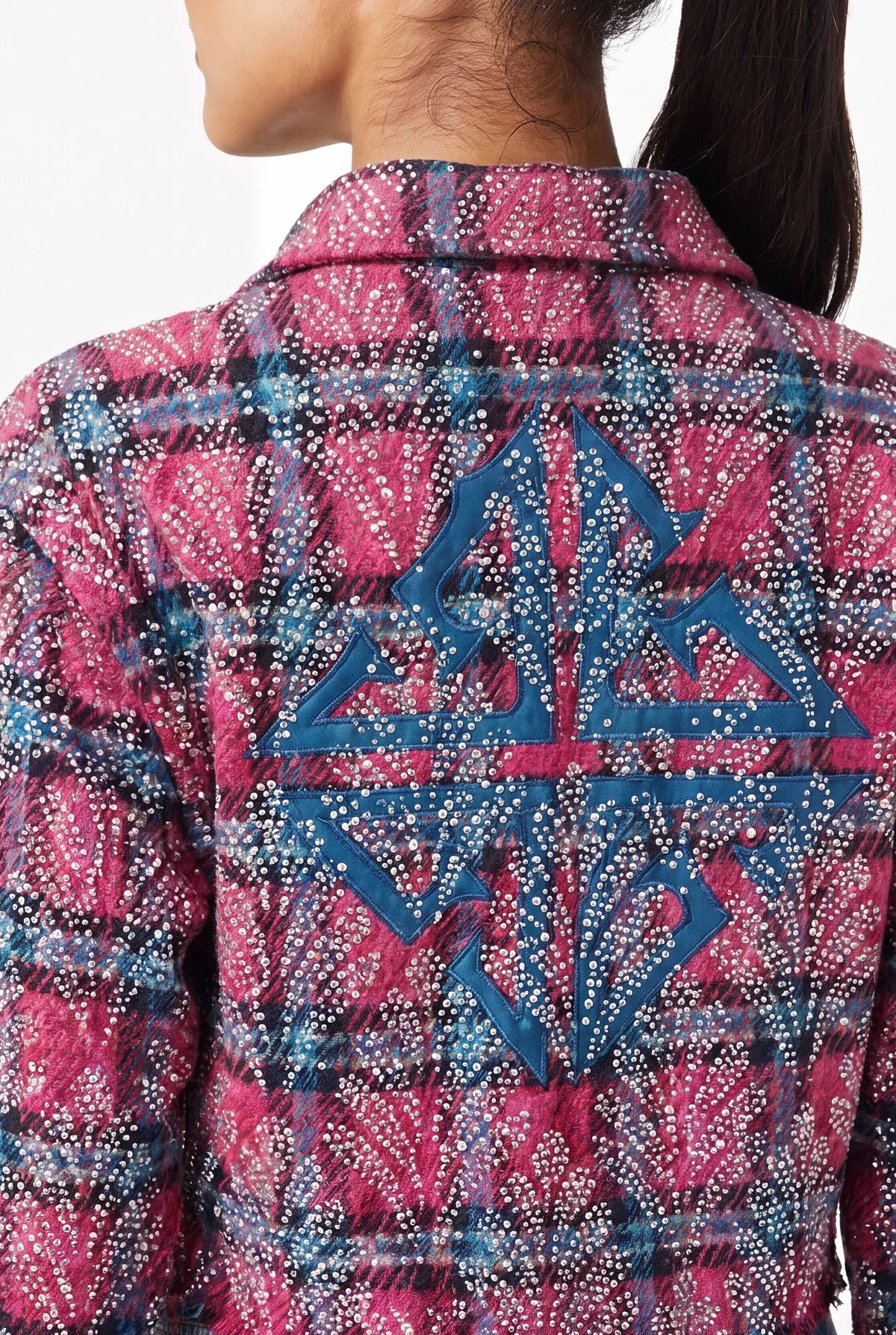 GUAPI Cotton Candy Embellished Cropped Flannel