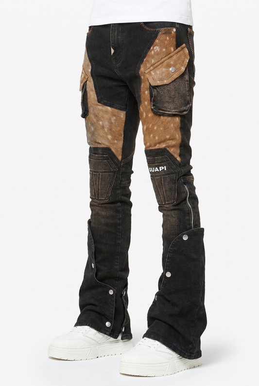 GUAPI Brown Cowhide Cargo Denim