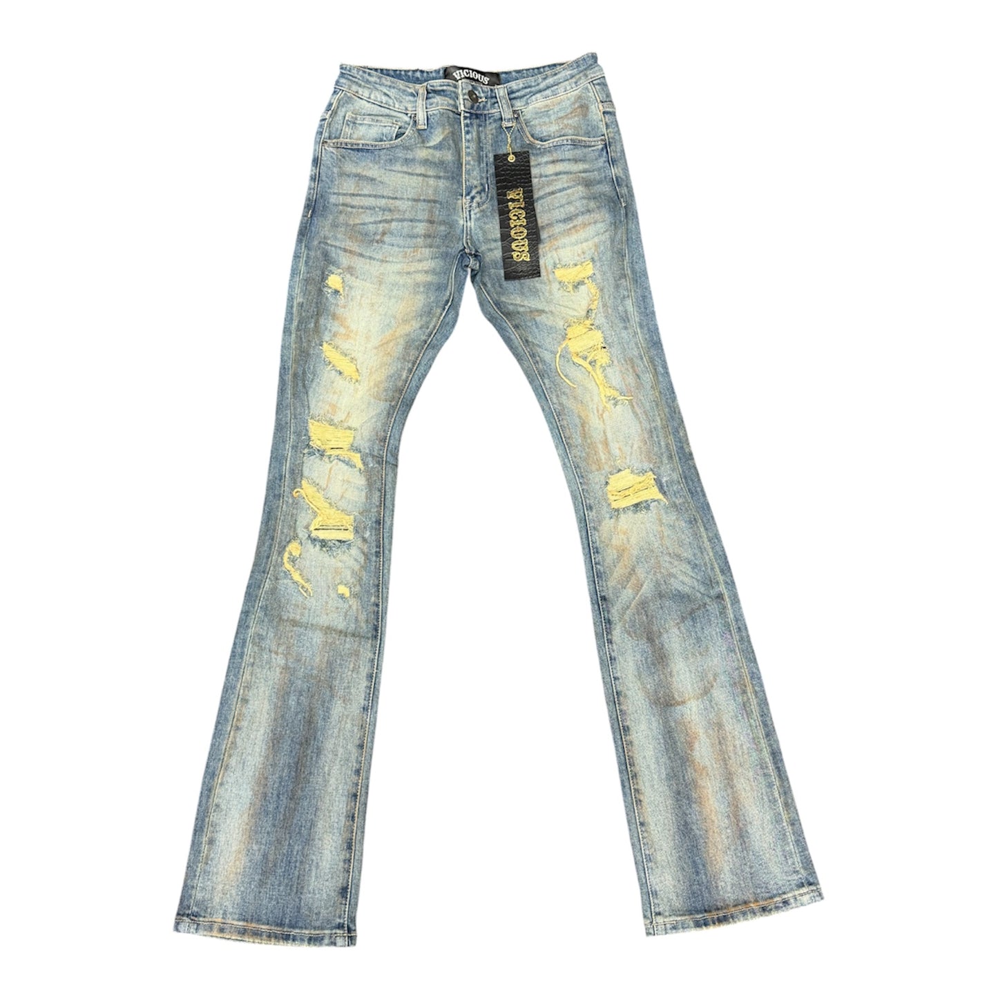 VICIOUS JEANS RIP & REPAIR PREMIUM WASH FLARE DENIM