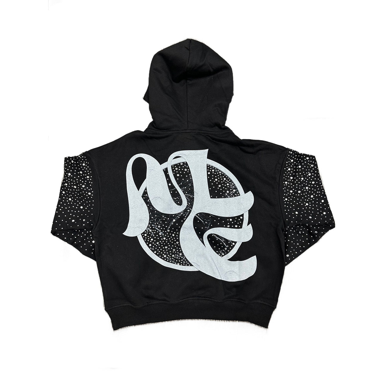 MIXED EMOTION FALLEN ANGEL RHINESTONE BLACK HOODIE WITH