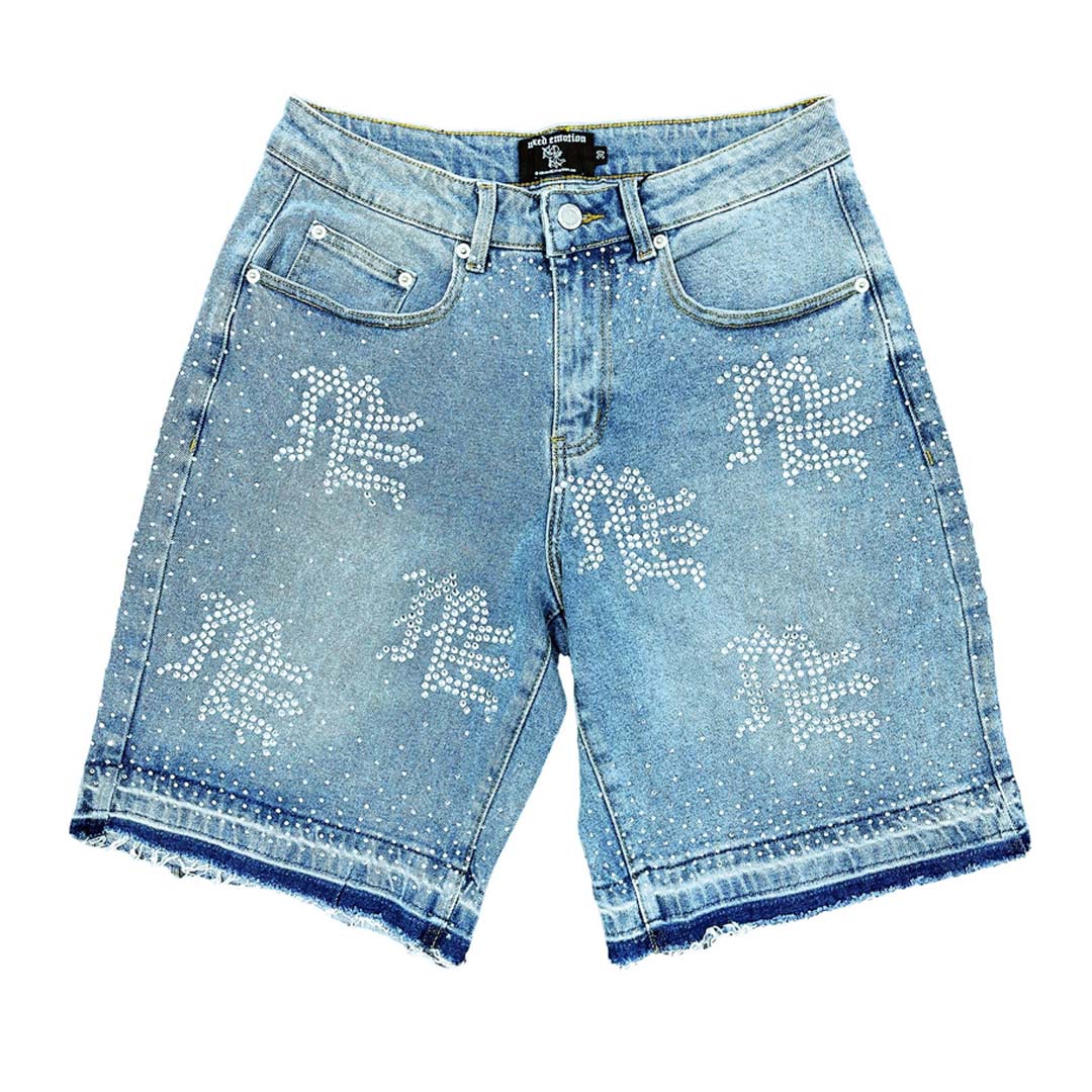 MIXED EMOTION ME RHINESTONE DENIM SHORT BLUE