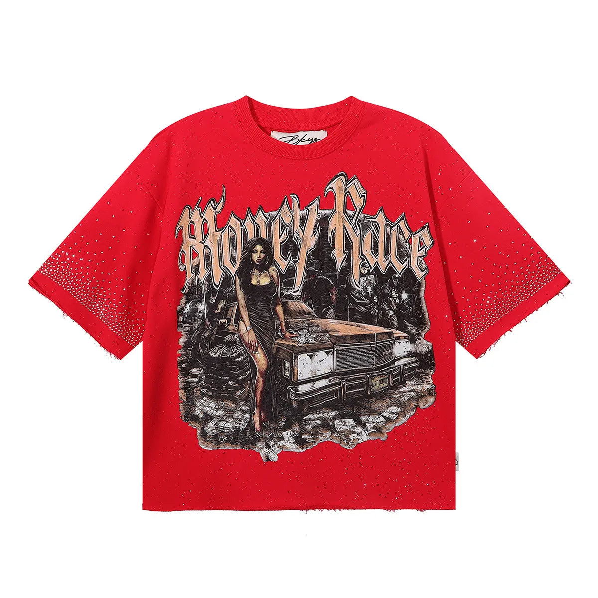 Car BKYS T-Shirt Cropped T Model Rhineston Red