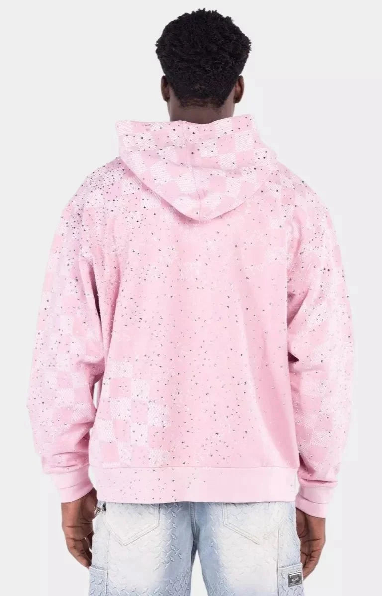 GUAPI FRENCH ROSE STARDUST CHECKERBOARD ZIP HOODIE