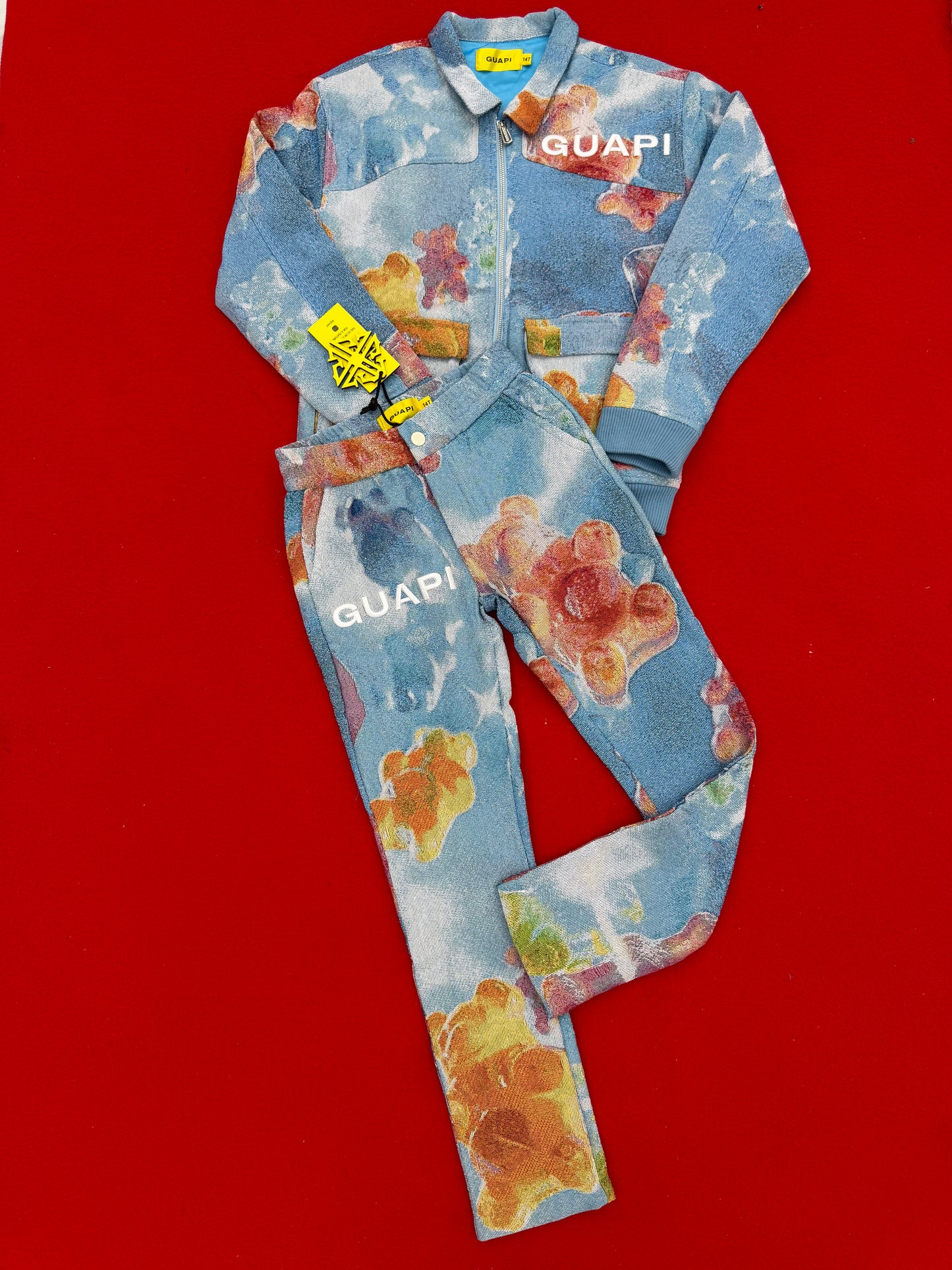 GUAPI Blue Gummy Bear Tapestry Jacket and Pants Set