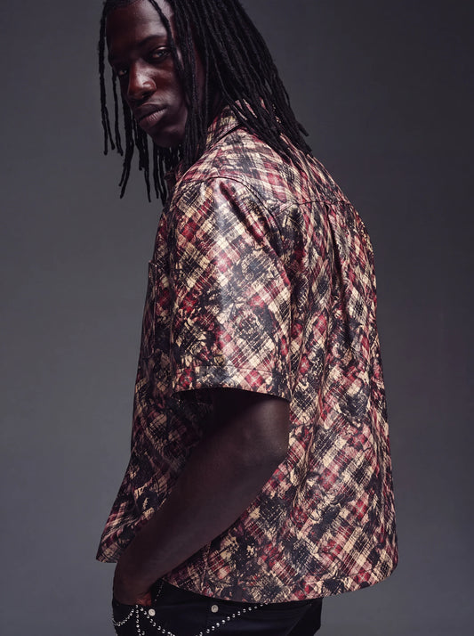 GUAPI Charcoal Plaid Leather Shirt & Shorts