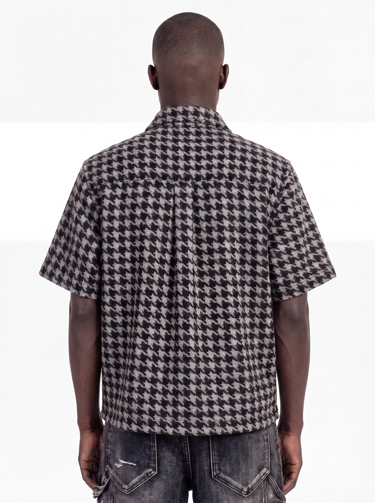 GUAPI Black Houndstooth Furry Shirt