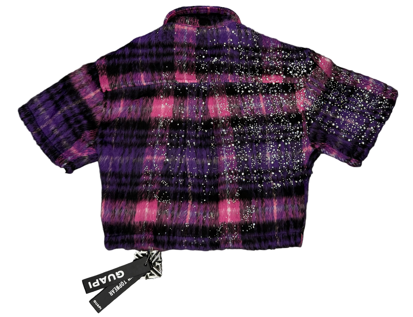 GUAPI purple & pink plaid embellished short-sleeve