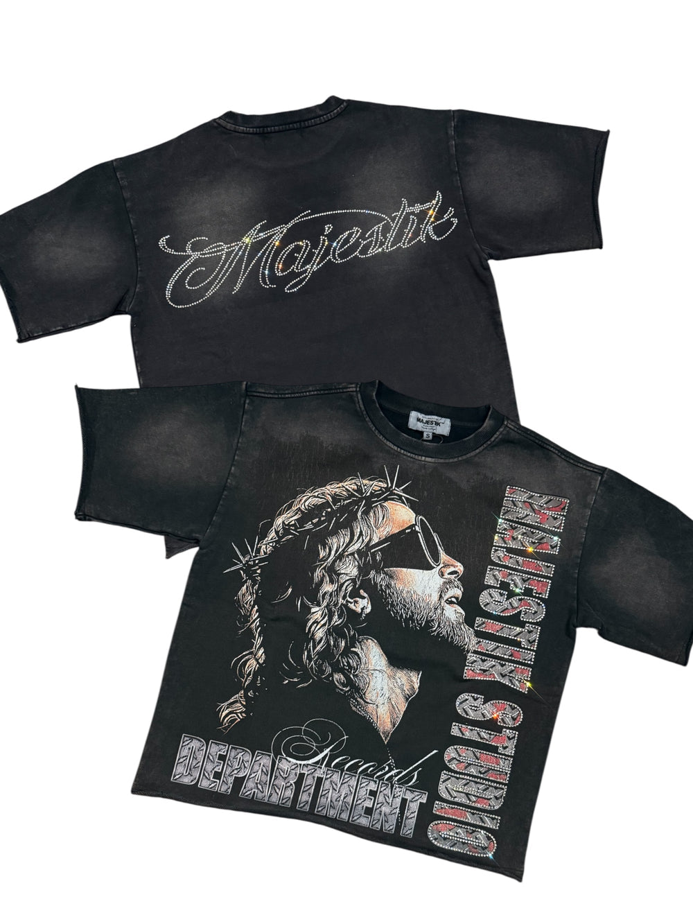 Majestik T-Shirt - Men's Garment Dyed Print F.Terry - Black