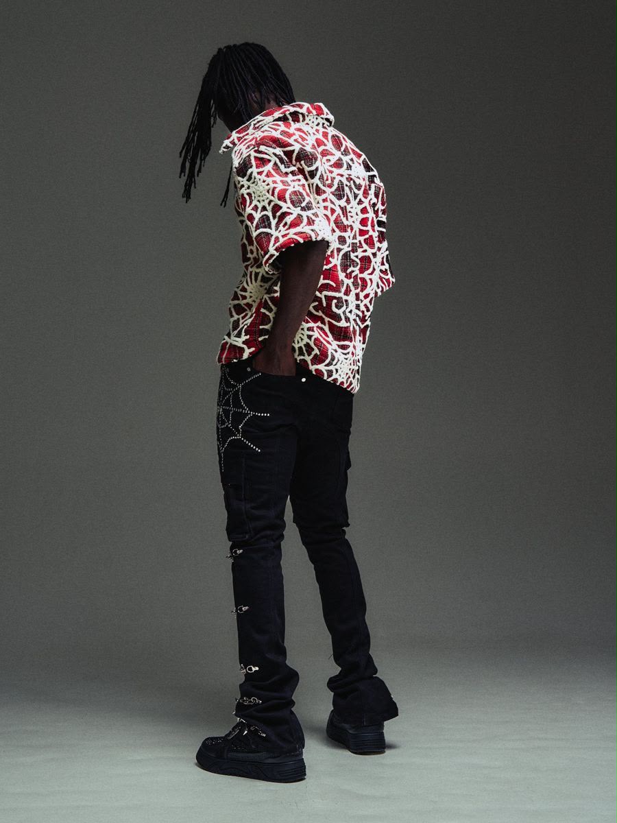 GUAPI Obsidian Black Spikes Cargo Denim