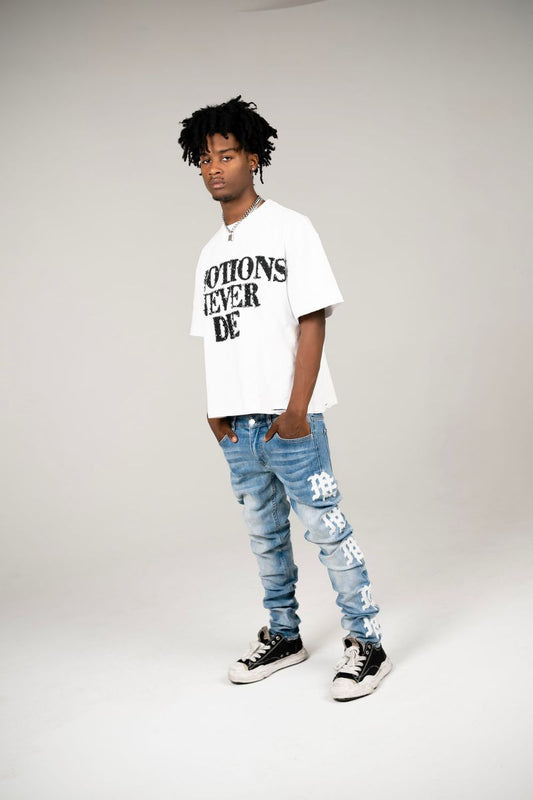 Mixed Emotion “Monogram Denim Jeans Blue Wash”