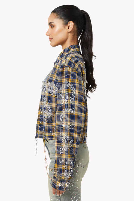 GUAPI Navy Gold Cropped Flannel