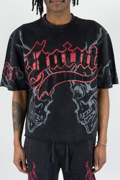 Rebel minds SAINT RHINESTONE CROP TEE
