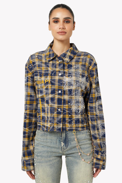 GUAPI Navy Gold Cropped Flannel