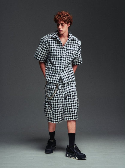 GUAPI White Houndstooth Furry Shirt