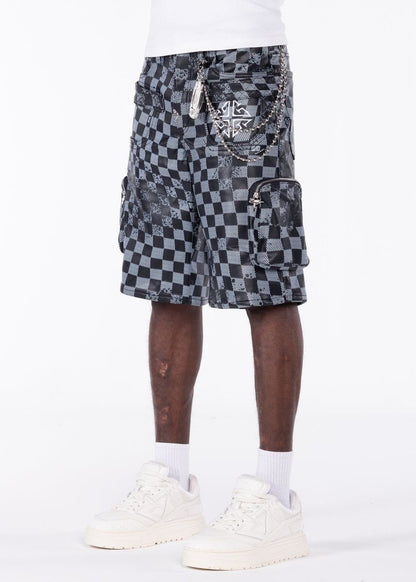 GUAPI Obsidian Black Checkerboard Leather Short