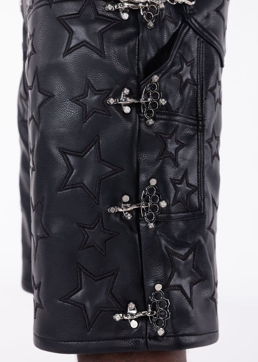 GUAPI LEATHER SHORTS OBSIDIAN BLACK STARS