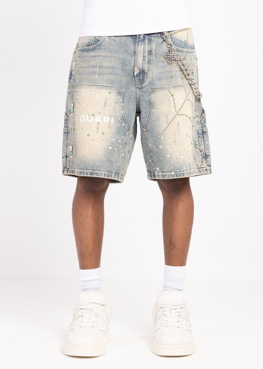 GUAPI EMERALD SPIDER DENIM SHORTS