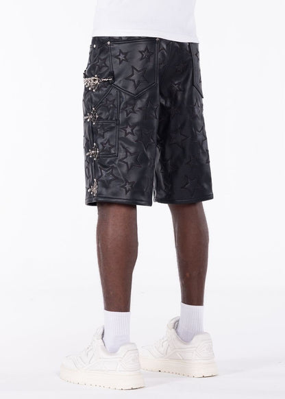 GUAPI LEATHER SHORTS OBSIDIAN BLACK STARS