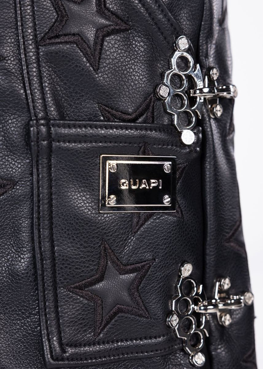 GUAPI LEATHER SHORTS OBSIDIAN BLACK STARS