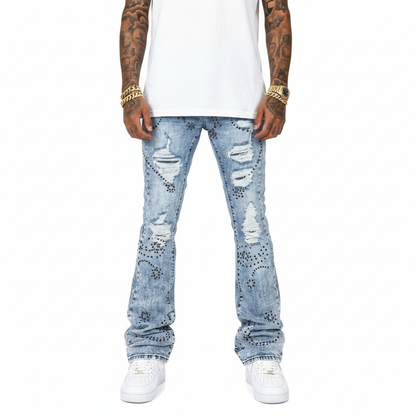 VICIOUS JEANS EMBELLISHED FLARE DENIM / WITH LIGHT STUDED