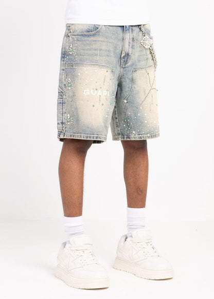 GUAPI EMERALD SPIDER DENIM SHORTS