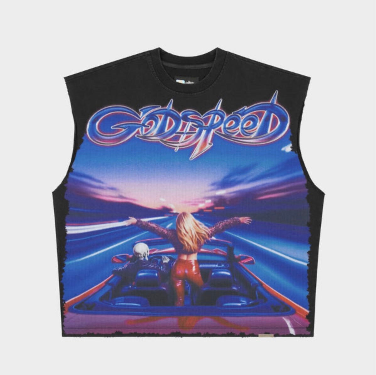 Godspeed fin sleeveless T-shirt blk wash