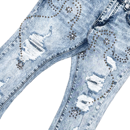 VICIOUS JEANS EMBELLISHED FLARE DENIM / WITH LIGHT STUDED