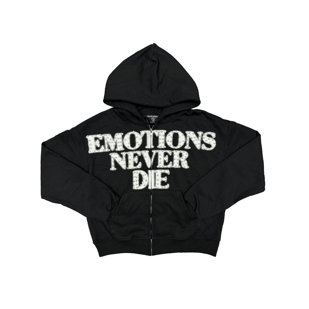 MIXED EMOTION BLACK END RHINESTONE HOODIE