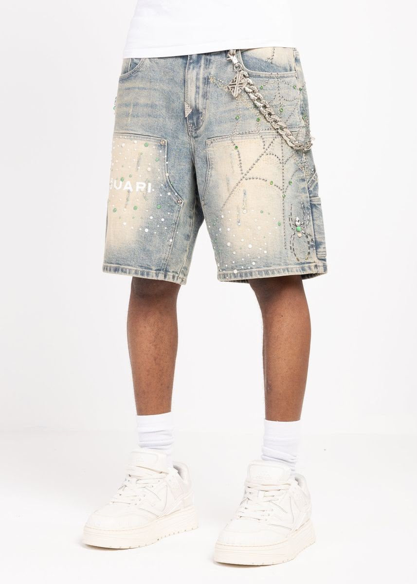 GUAPI EMERALD SPIDER DENIM SHORTS