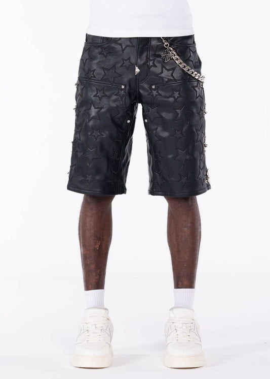GUAPI LEATHER SHORTS OBSIDIAN BLACK STARS