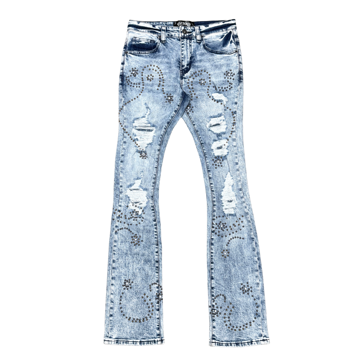 VICIOUS JEANS EMBELLISHED FLARE DENIM / WITH LIGHT STUDED