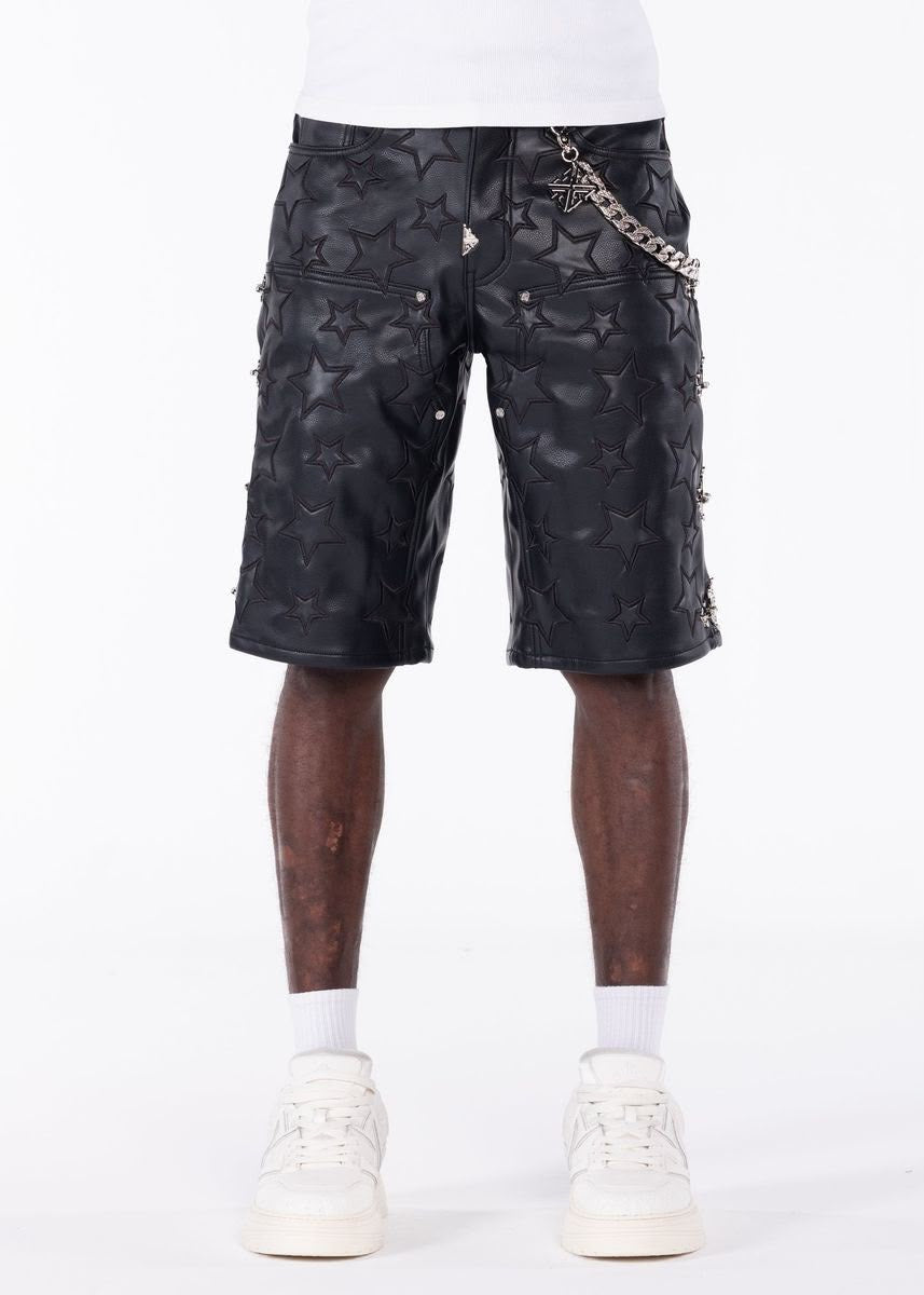 GUAPI LEATHER SHORTS OBSIDIAN BLACK STARS