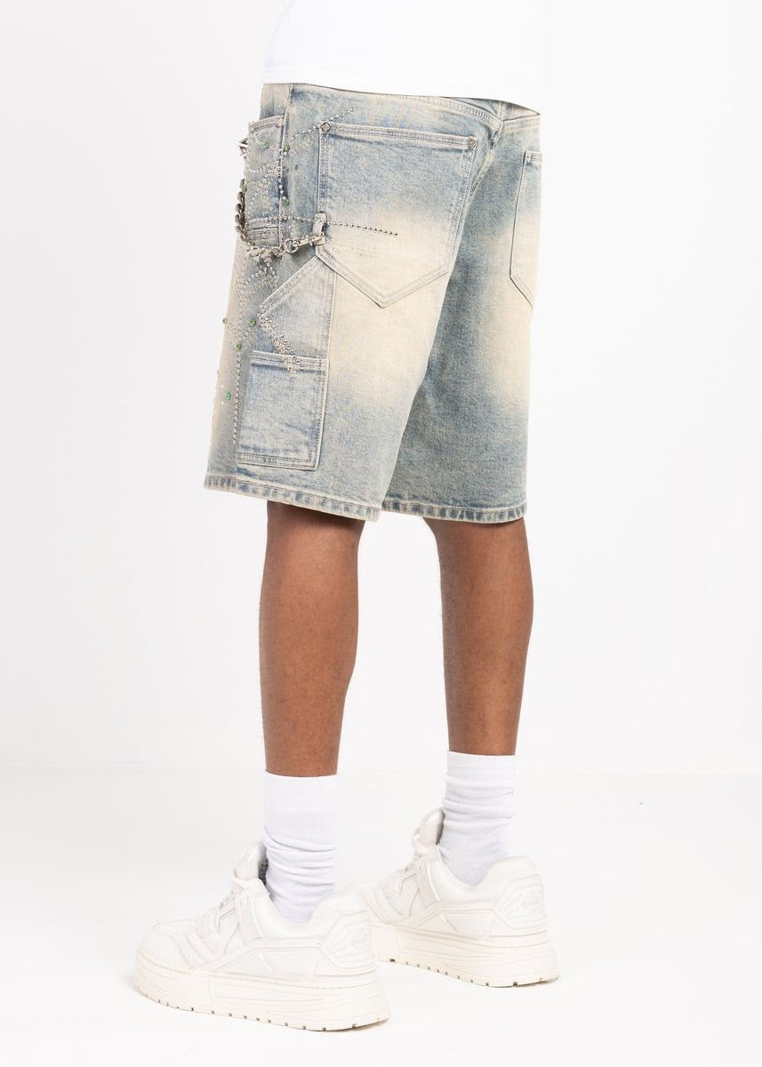 GUAPI EMERALD SPIDER DENIM SHORTS