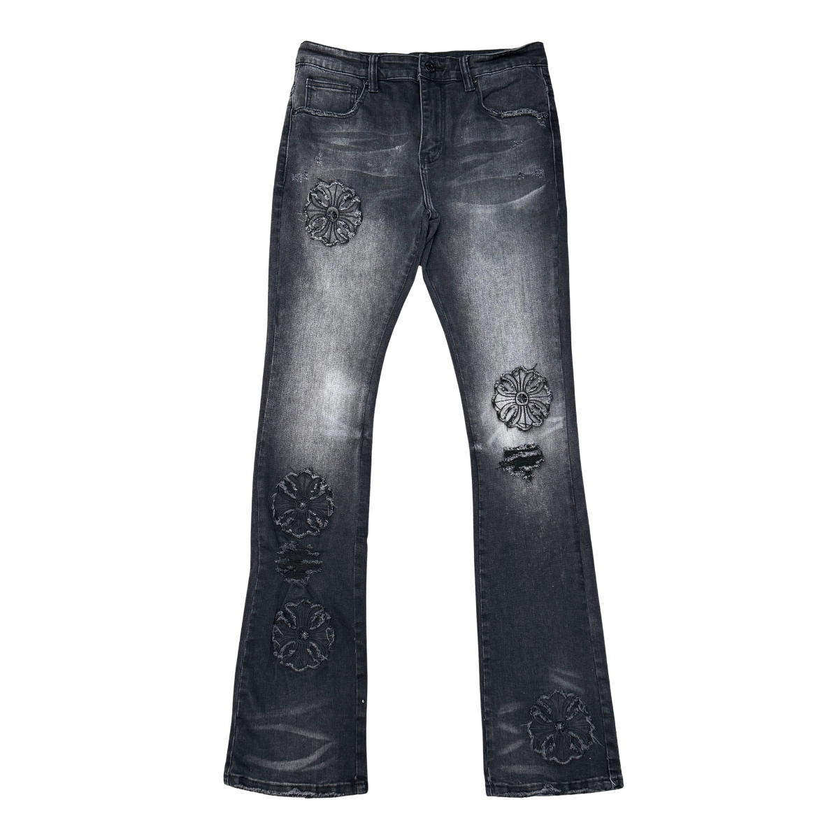 VICIOUS JEANS PREMIUM FLARED DENIM WITH ARTWORK ALL OVER