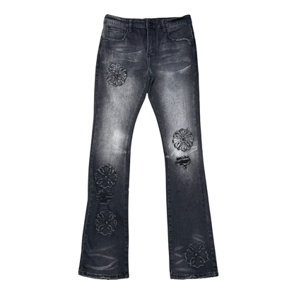 VICIOUS JEANS PREMIUM FLARED DENIM WITH ARTWORK ALL OVER