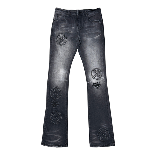 VICIOUS JEANS PREMIUM FLARED DENIM WITH ARTWORK ALL OVER