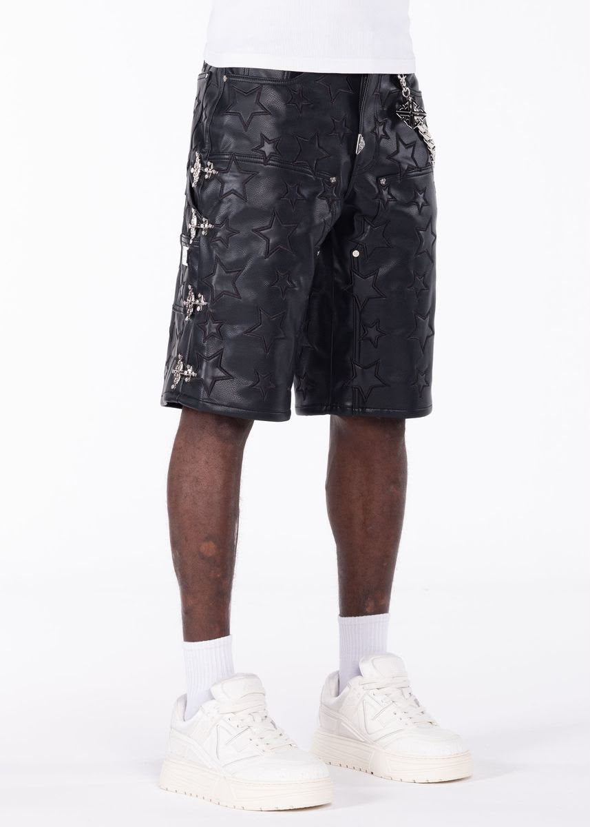 GUAPI LEATHER SHORTS OBSIDIAN BLACK STARS