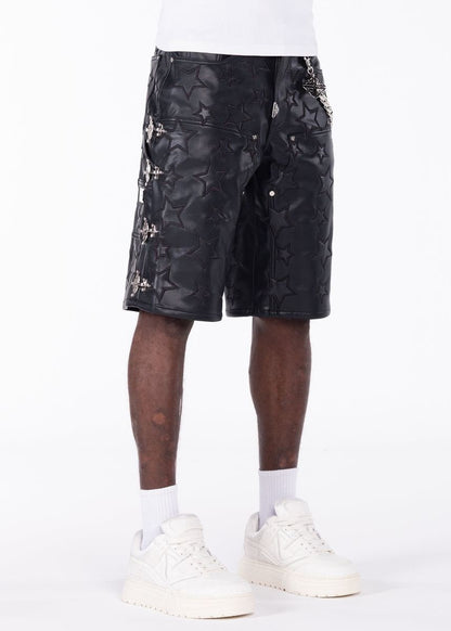 GUAPI LEATHER SHORTS OBSIDIAN BLACK STARS