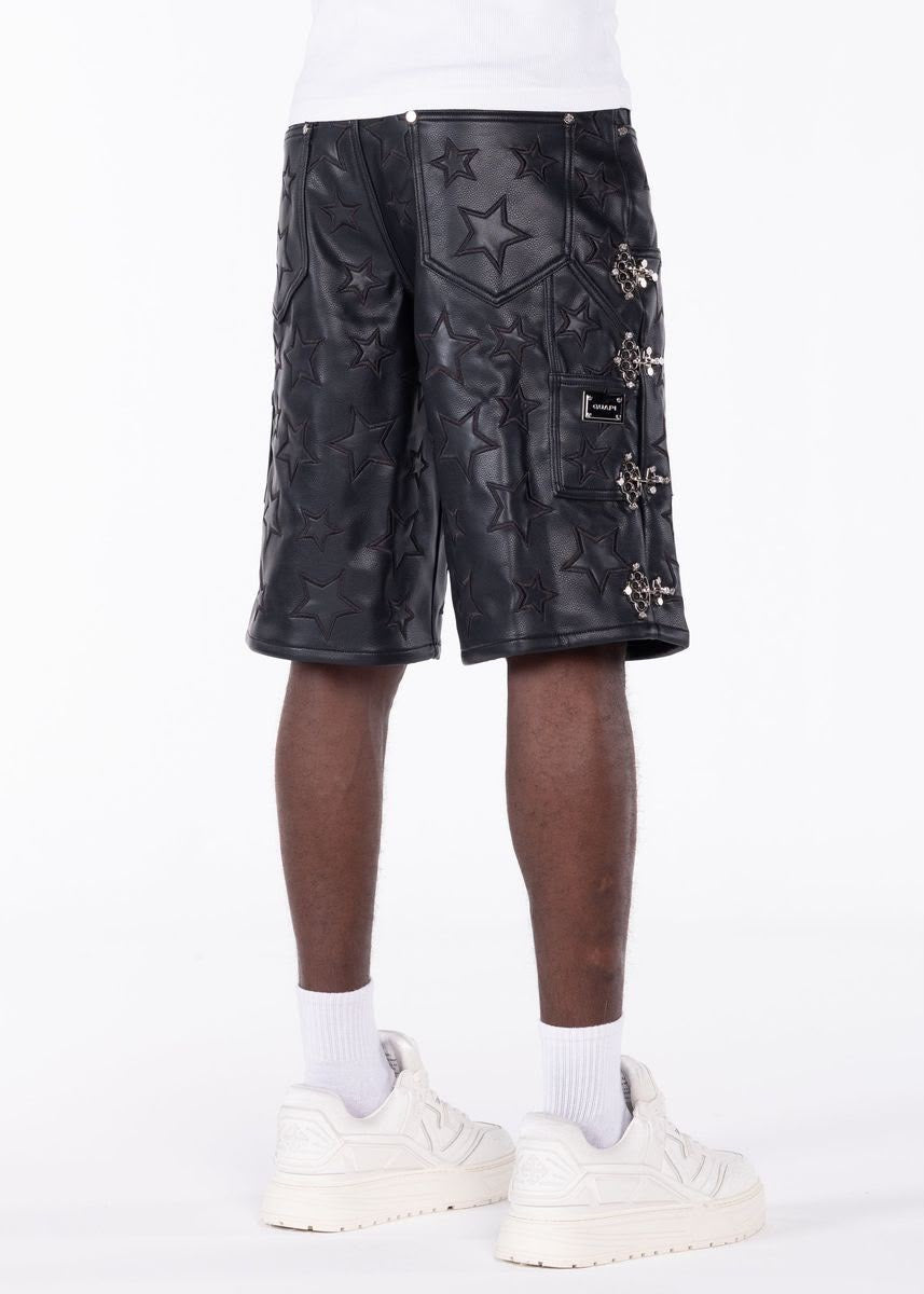 GUAPI LEATHER SHORTS OBSIDIAN BLACK STARS