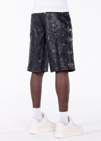 GUAPI LEATHER SHORTS OBSIDIAN BLACK STARS