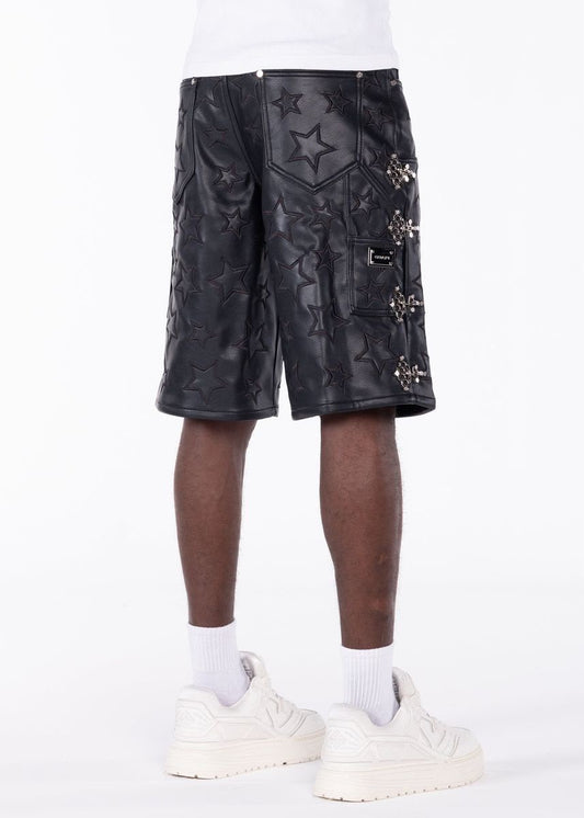 GUAPI LEATHER SHORTS OBSIDIAN BLACK STARS