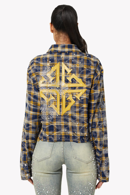GUAPI Navy Gold Cropped Flannel