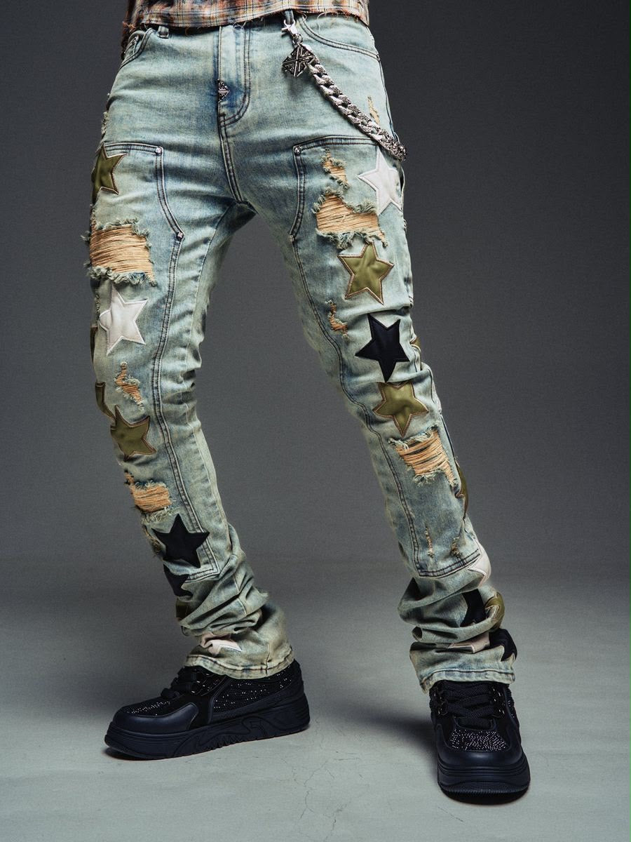 GUAPI Olive Green Vintage Stars Denim JEANS