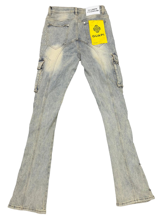 GUAPI Obsidian Light Denim Spikes Cargo Denim
