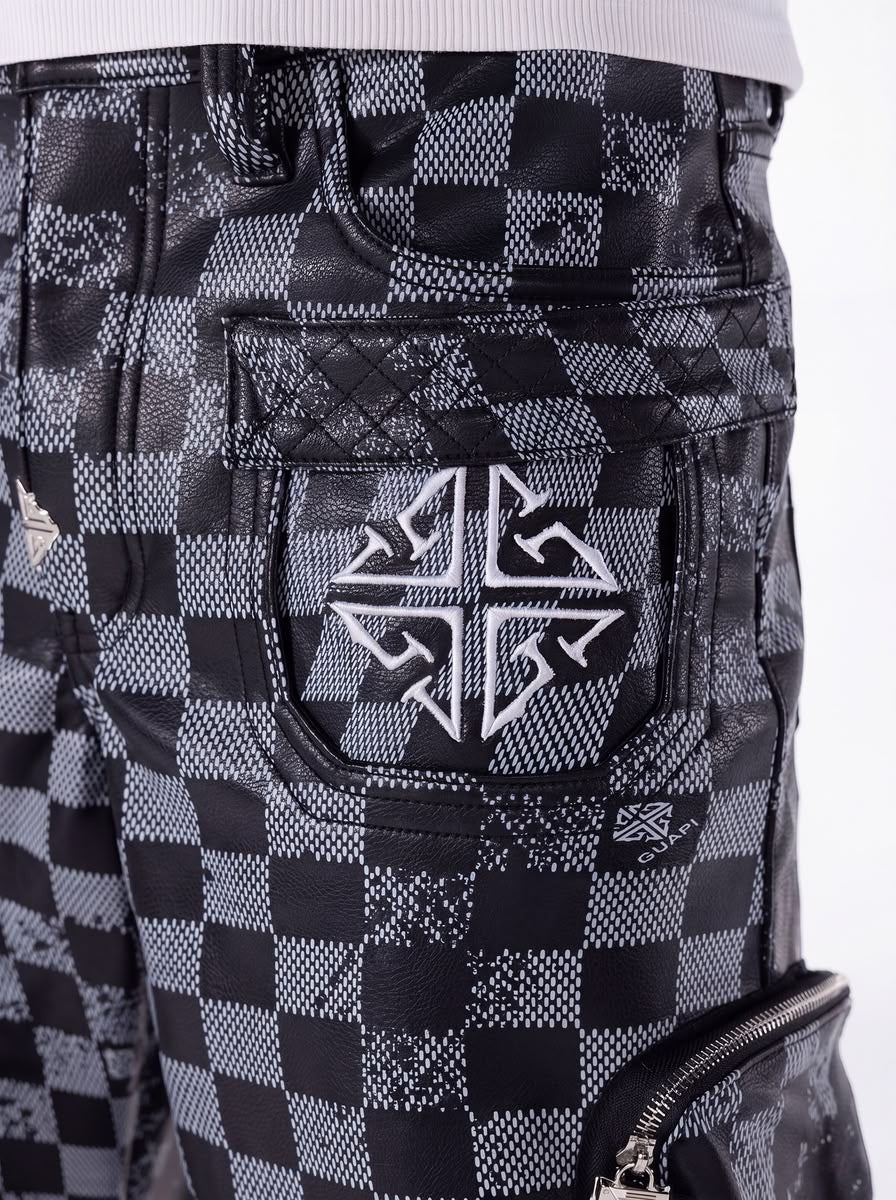 GUAPI Obsidian Black Checkerboard Leather Short