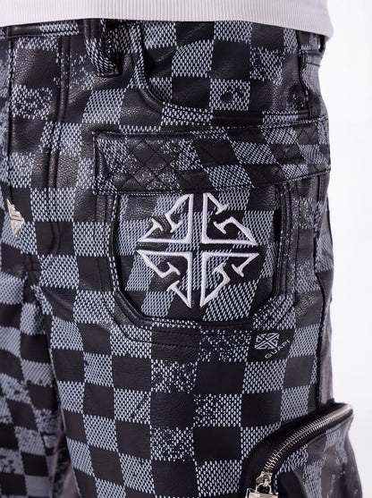 GUAPI Obsidian Black Checkerboard Leather Short