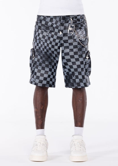 GUAPI Obsidian Black Checkerboard Leather Short